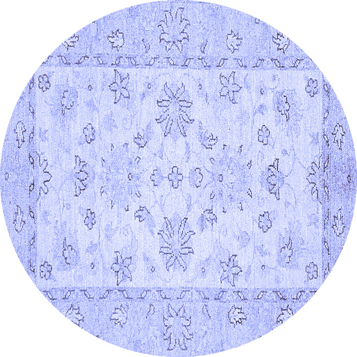Round Machine Washable Oriental Blue Traditional Rug, wshabs497blu