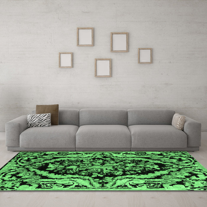 Machine Washable Abstract Emerald Green Modern Area Rugs in a Living Room,, wshabs4980emgrn