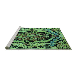 Sideview of Machine Washable Abstract Turquoise Modern Area Rugs, wshabs4980turq