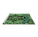 Sideview of Machine Washable Abstract Turquoise Modern Area Rugs, wshabs4980turq