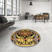 Round Machine Washable Abstract Bakers Brown Rug in a Office, wshabs4980