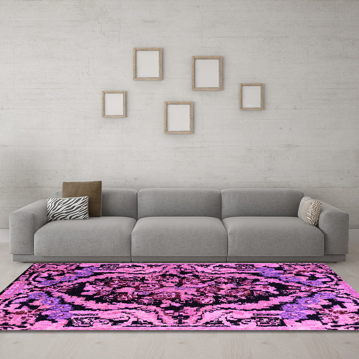 Machine Washable Abstract Purple Modern Area Rugs in a Living Room, wshabs4980pur