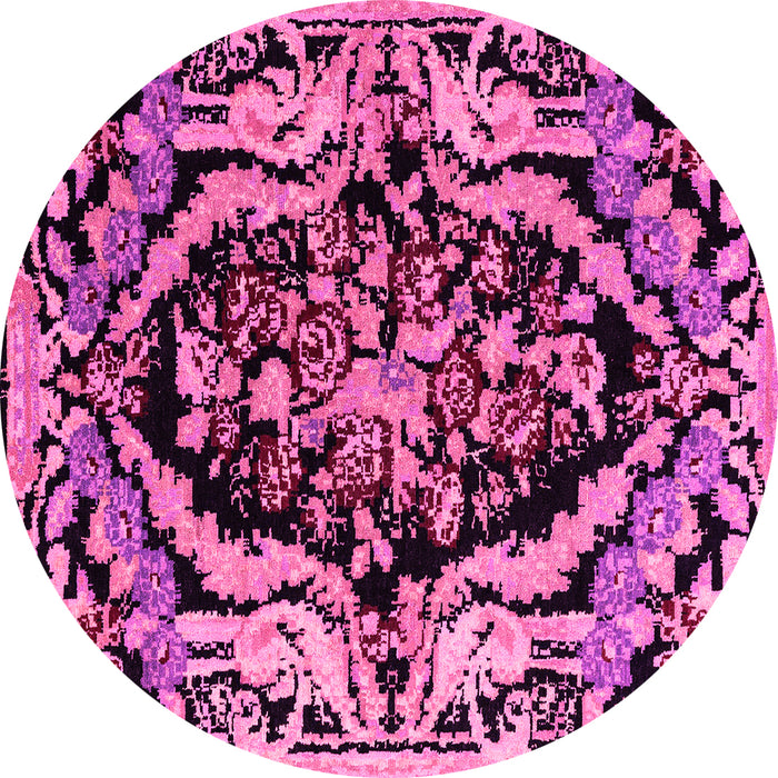 Round Machine Washable Abstract Pink Modern Rug, wshabs4980pnk