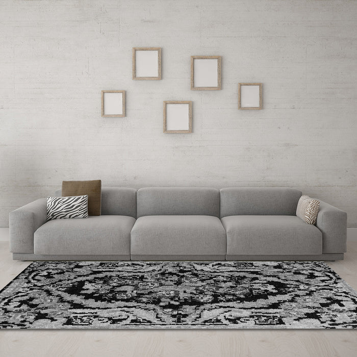 Machine Washable Abstract Gray Modern Rug in a Living Room,, wshabs4980gry