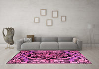 Machine Washable Abstract Pink Modern Rug, wshabs4980pnk