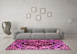 Machine Washable Abstract Pink Modern Rug in a Living Room, wshabs4980pnk