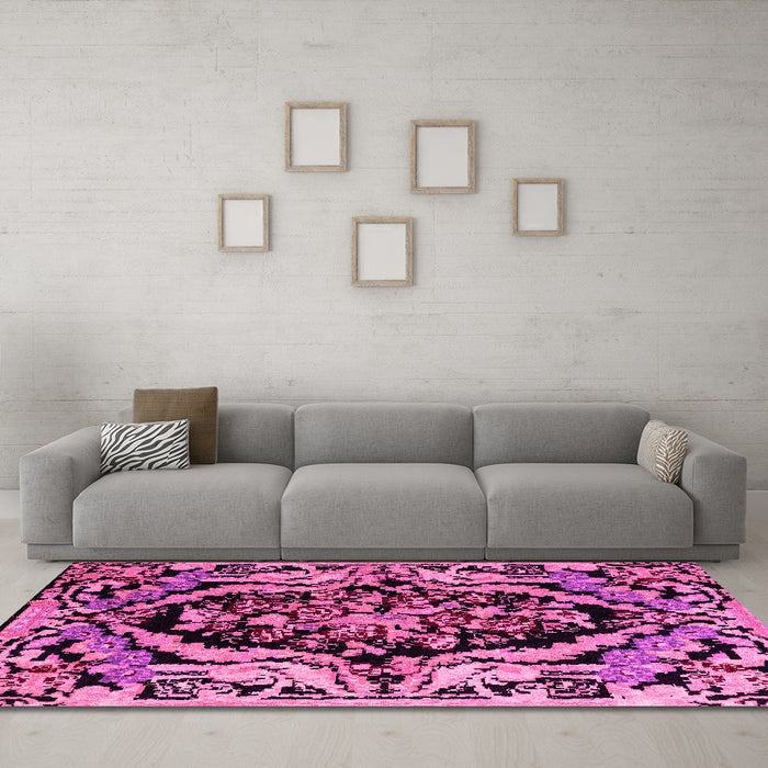 Machine Washable Abstract Pink Modern Rug in a Living Room, wshabs4980pnk
