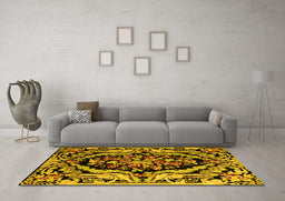 Machine Washable Abstract Yellow Modern Rug in a Living Room, wshabs4980yw