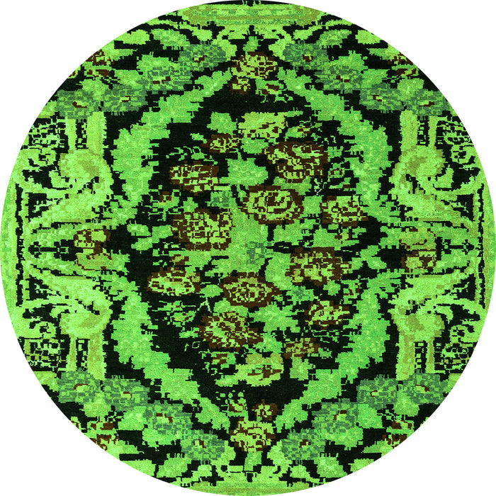 Round Machine Washable Abstract Green Modern Area Rugs, wshabs4980grn