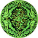 Round Machine Washable Abstract Green Modern Area Rugs, wshabs4980grn