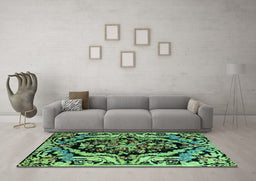 Machine Washable Abstract Turquoise Modern Area Rugs in a Living Room,, wshabs4980turq