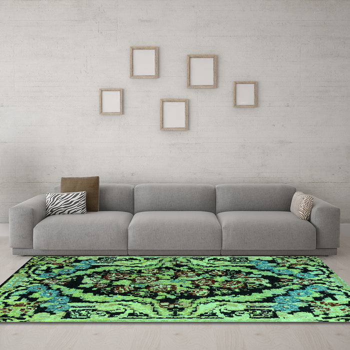 Machine Washable Abstract Turquoise Modern Area Rugs in a Living Room,, wshabs4980turq