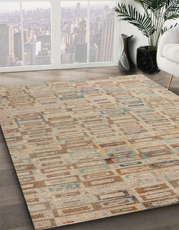 Abstract Dark Almond Brown Modern Rug in Family Room, abs4981