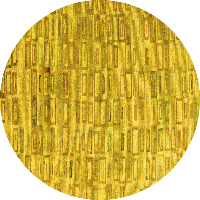 Round Abstract Yellow Modern Rug, abs4981yw