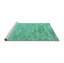 Sideview of Machine Washable Abstract Turquoise Modern Area Rugs, wshabs4981turq