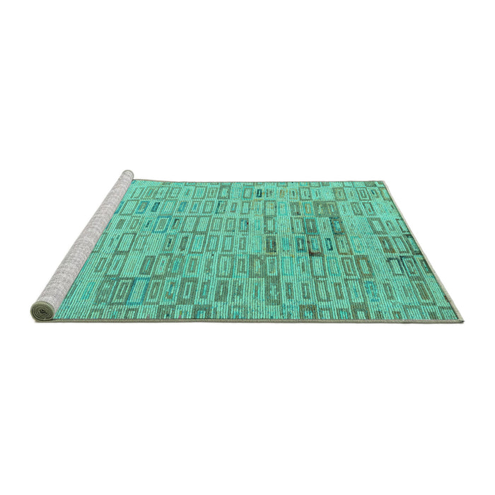 Sideview of Machine Washable Abstract Turquoise Modern Area Rugs, wshabs4981turq