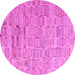 Round Machine Washable Abstract Pink Modern Rug, wshabs4981pnk