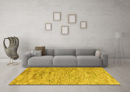 Machine Washable Abstract Yellow Modern Rug in a Living Room, wshabs4981yw