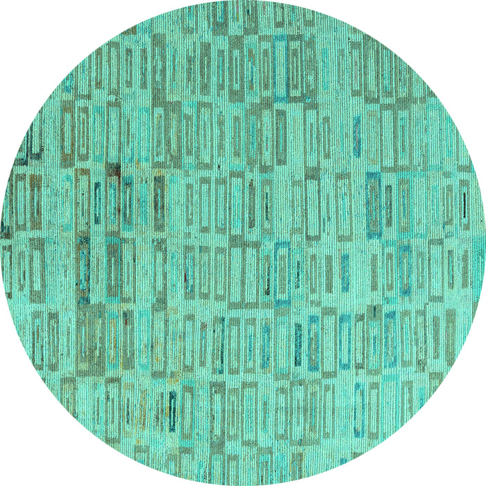 Round Machine Washable Abstract Turquoise Modern Area Rugs, wshabs4981turq
