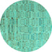 Round Machine Washable Abstract Turquoise Modern Area Rugs, wshabs4981turq