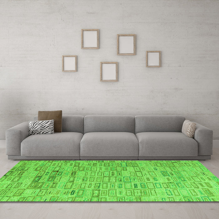 Machine Washable Abstract Green Modern Area Rugs in a Living Room,, wshabs4981grn
