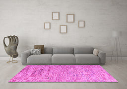 Machine Washable Abstract Pink Modern Rug in a Living Room, wshabs4981pnk