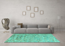 Machine Washable Abstract Turquoise Modern Area Rugs in a Living Room,, wshabs4981turq