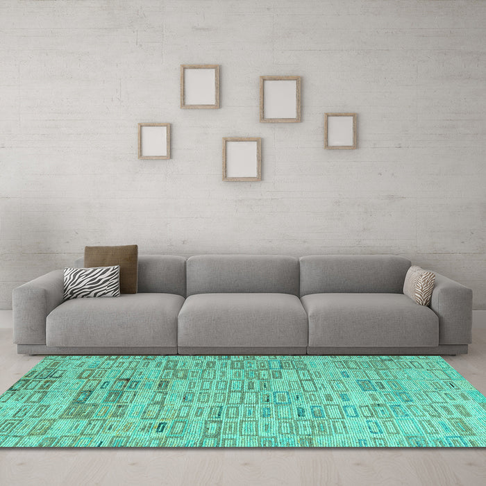 Machine Washable Abstract Turquoise Modern Area Rugs in a Living Room,, wshabs4981turq