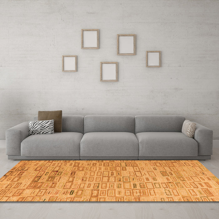 Machine Washable Abstract Orange Modern Area Rugs in a Living Room, wshabs4981org