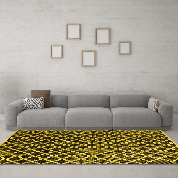 Machine Washable Abstract Yellow Modern Rug in a Living Room, wshabs4982yw