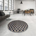 Round Machine Washable Abstract Charcoal Black Rug in a Office, wshabs4982