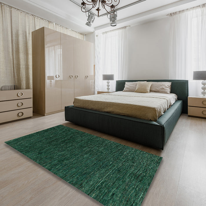 Abstract Dark Forest Green Modern Rug in a Bedroom, abs4983