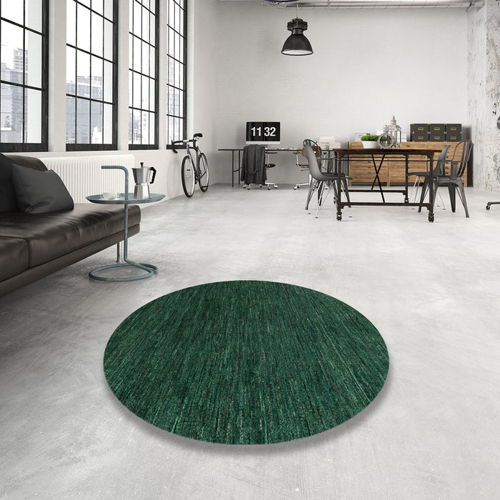 Round Machine Washable Abstract Dark Forest Green Rug in a Office, wshabs4983