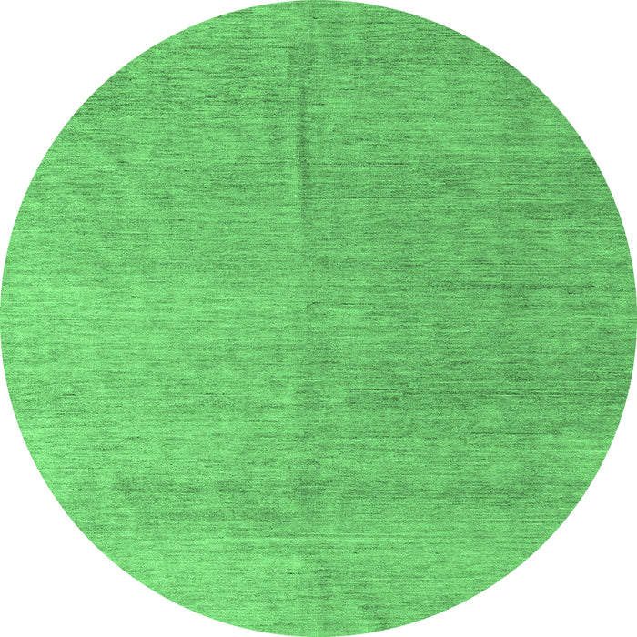 Round Machine Washable Abstract Emerald Green Modern Area Rugs, wshabs4984emgrn