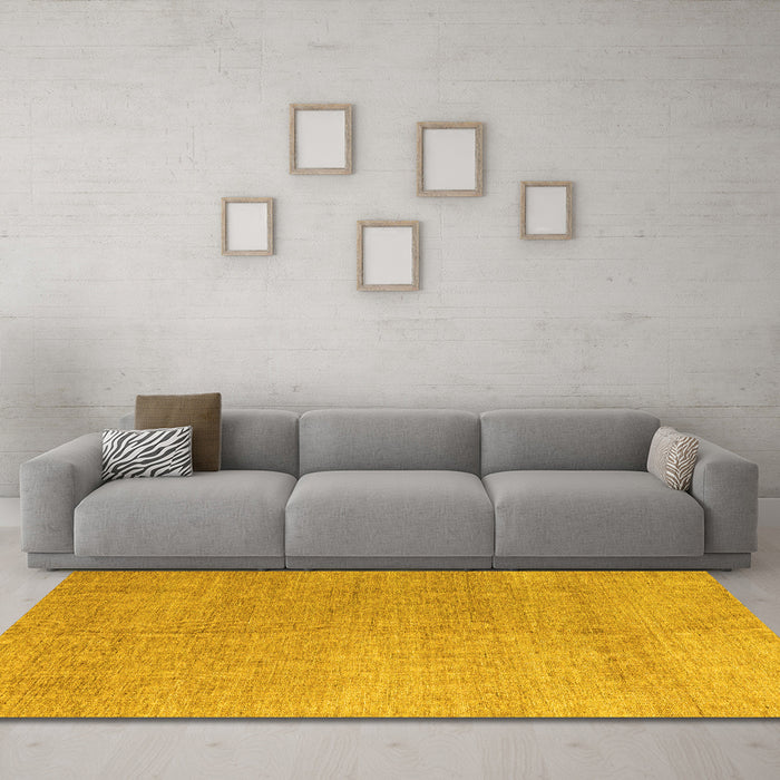 Machine Washable Abstract Yellow Modern Rug in a Living Room, wshabs4984yw