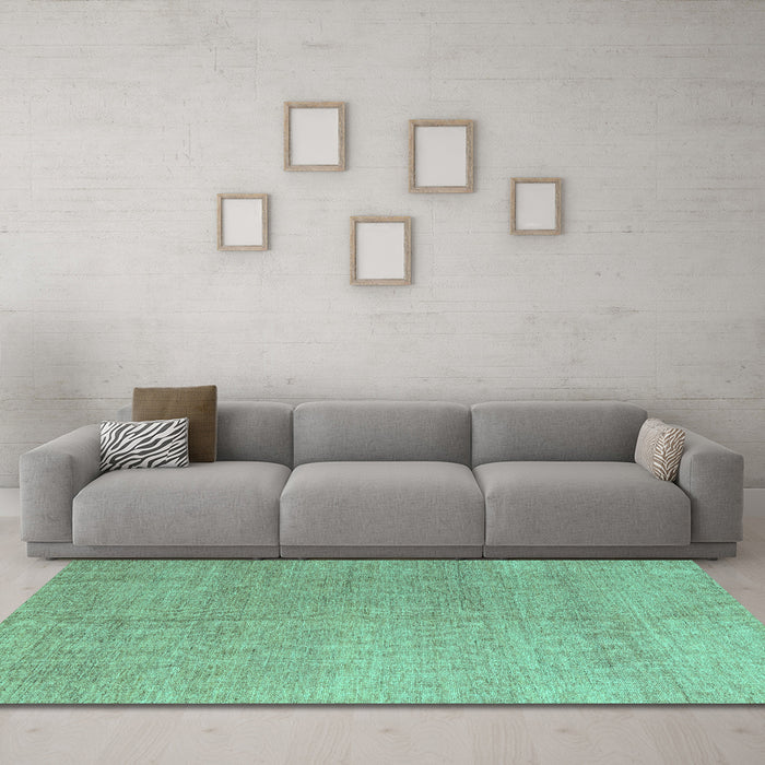 Machine Washable Abstract Turquoise Modern Area Rugs in a Living Room,, wshabs4984turq
