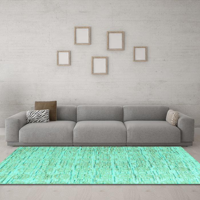 Machine Washable Solid Turquoise Modern Area Rugs in a Living Room,, wshabs4985turq