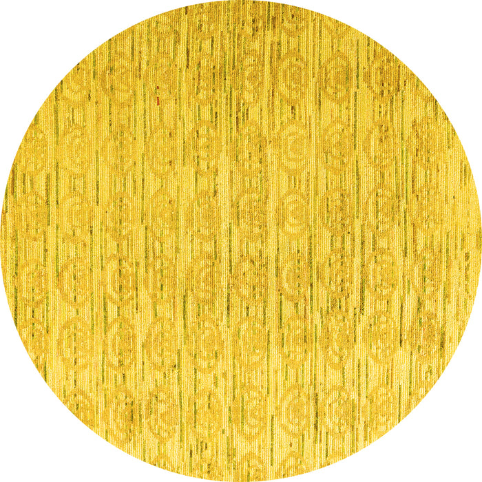 Round Machine Washable Solid Yellow Modern Rug, wshabs4985yw