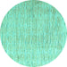 Round Machine Washable Solid Turquoise Modern Area Rugs, wshabs4985turq