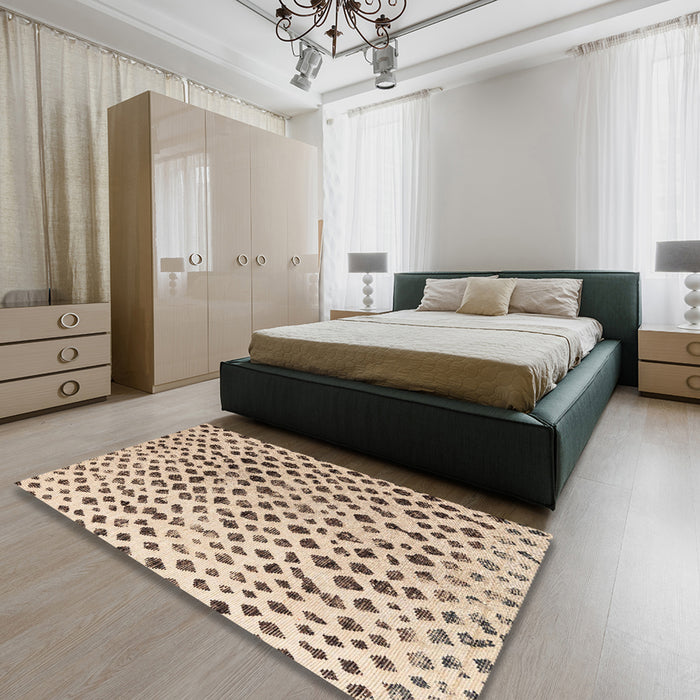 Abstract Dark Gold Brown Solid Rug in a Bedroom, abs4986
