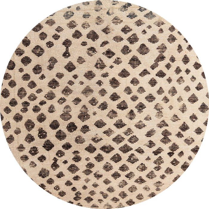 Round Abstract Dark Gold Brown Solid Rug, abs4986