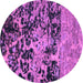 Round Machine Washable Abstract Purple Modern Area Rugs, wshabs4987pur