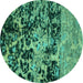 Round Abstract Turquoise Modern Rug, abs4987turq