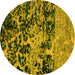 Round Machine Washable Abstract Yellow Modern Rug, wshabs4987yw