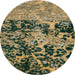 Round Machine Washable Abstract Army Green Rug, wshabs4987