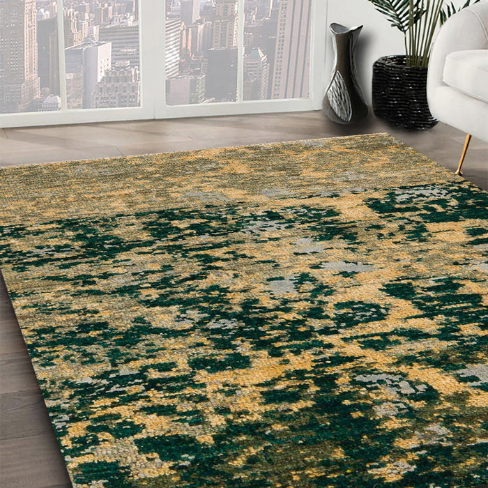 Machine Washable Abstract Army Green Rug in a Family Room, wshabs4987