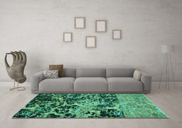 Machine Washable Abstract Turquoise Modern Area Rugs in a Living Room,, wshabs4987turq