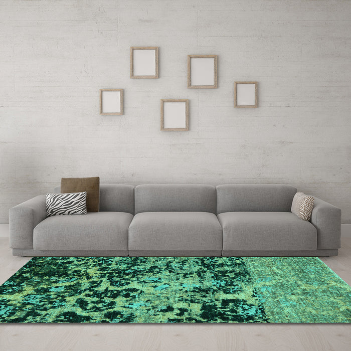 Machine Washable Abstract Turquoise Modern Area Rugs in a Living Room,, wshabs4987turq