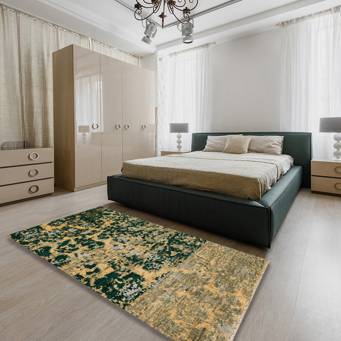 Machine Washable Abstract Army Green Rug in a Bedroom, wshabs4987