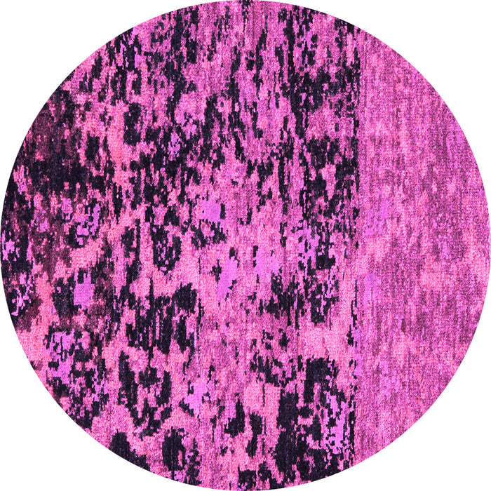 Round Machine Washable Abstract Pink Modern Rug, wshabs4987pnk